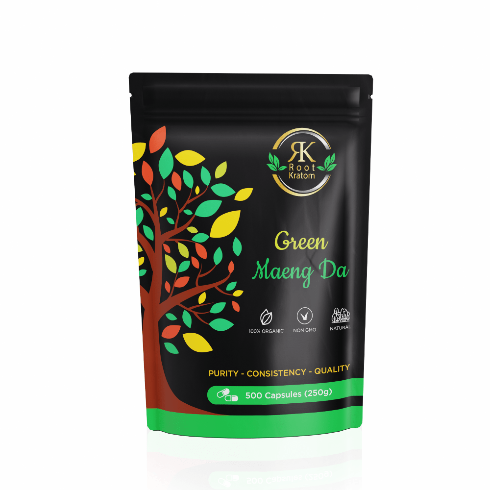 Root Kratom | Green Maeng Da Capsules 500ct – daytime drive with calm focus – available now online at Zenhop