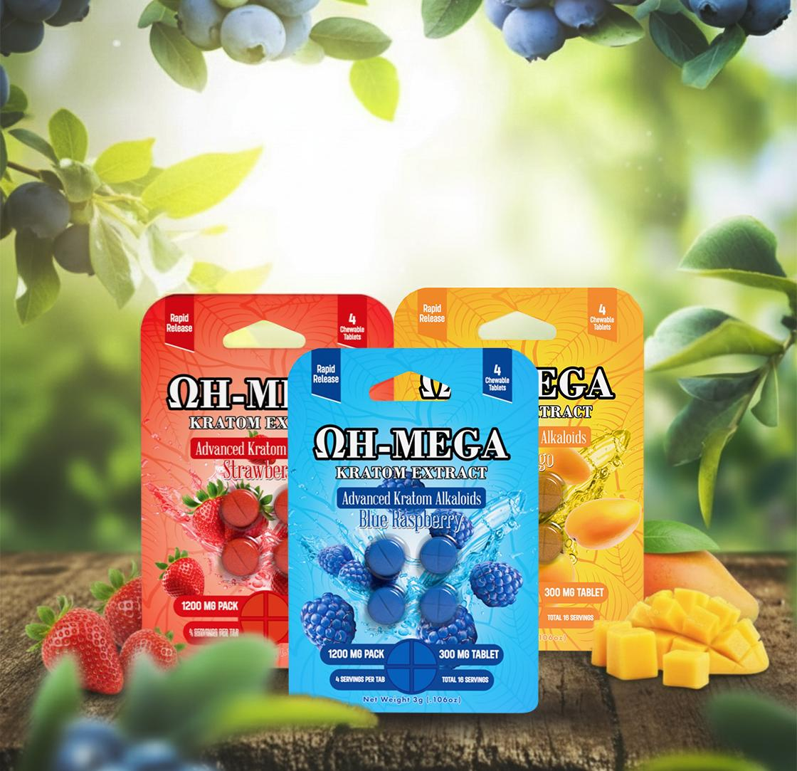 OH - MEGA | Kratom Extract Chewable Tablets – 300mg (4 Count) by Zenhop – 7 - OH Extract Tablets, Strawberry | Available at Zenhop