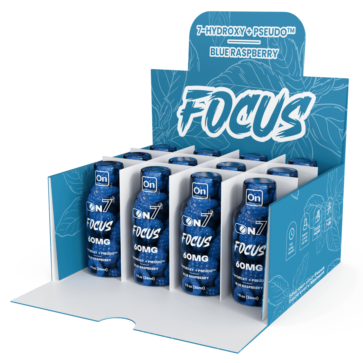 ON7 | Focus Shot – 60MG Liquid Extract | Blue Raspberry by ON7 – 7 - OH Extract Tablets, | Available at Zenhop