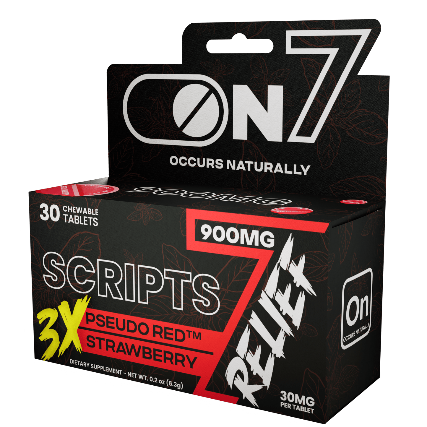 ON7 | Scripts Relief 900MG Tablets – Pseudo Red Strawberry | 30 count by ON7 – 7 - OH Extract Tablets, | Available at Zenhop