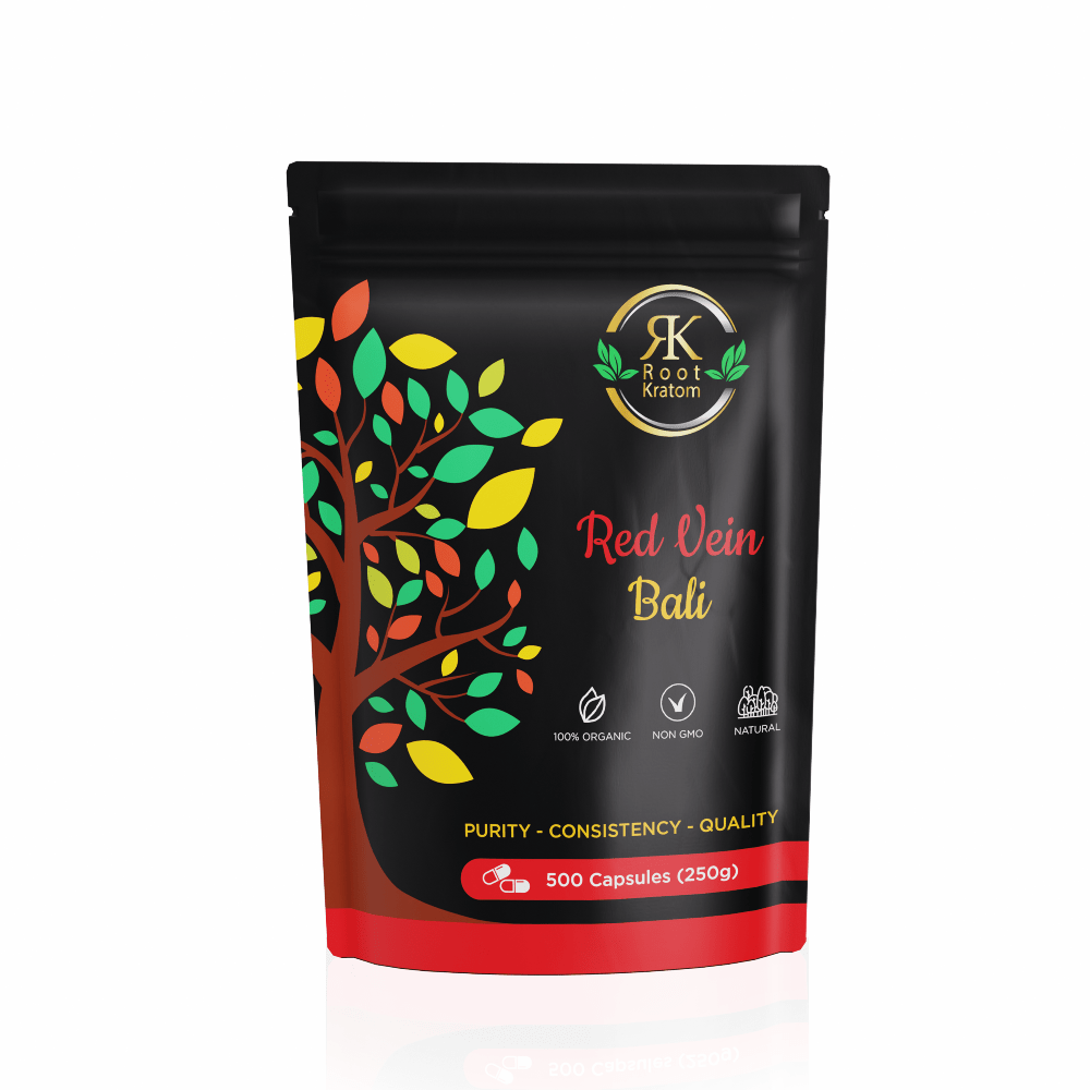 Root Kratom | Red Vein Bali Capsules 500ct – deep relief and relaxing calm – order online at Zenhop