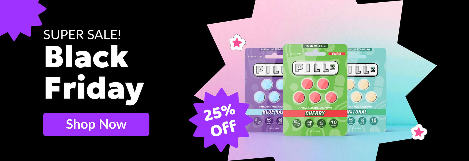 Zenhop Black Friday promotion with PILLz products displayed on a black background.