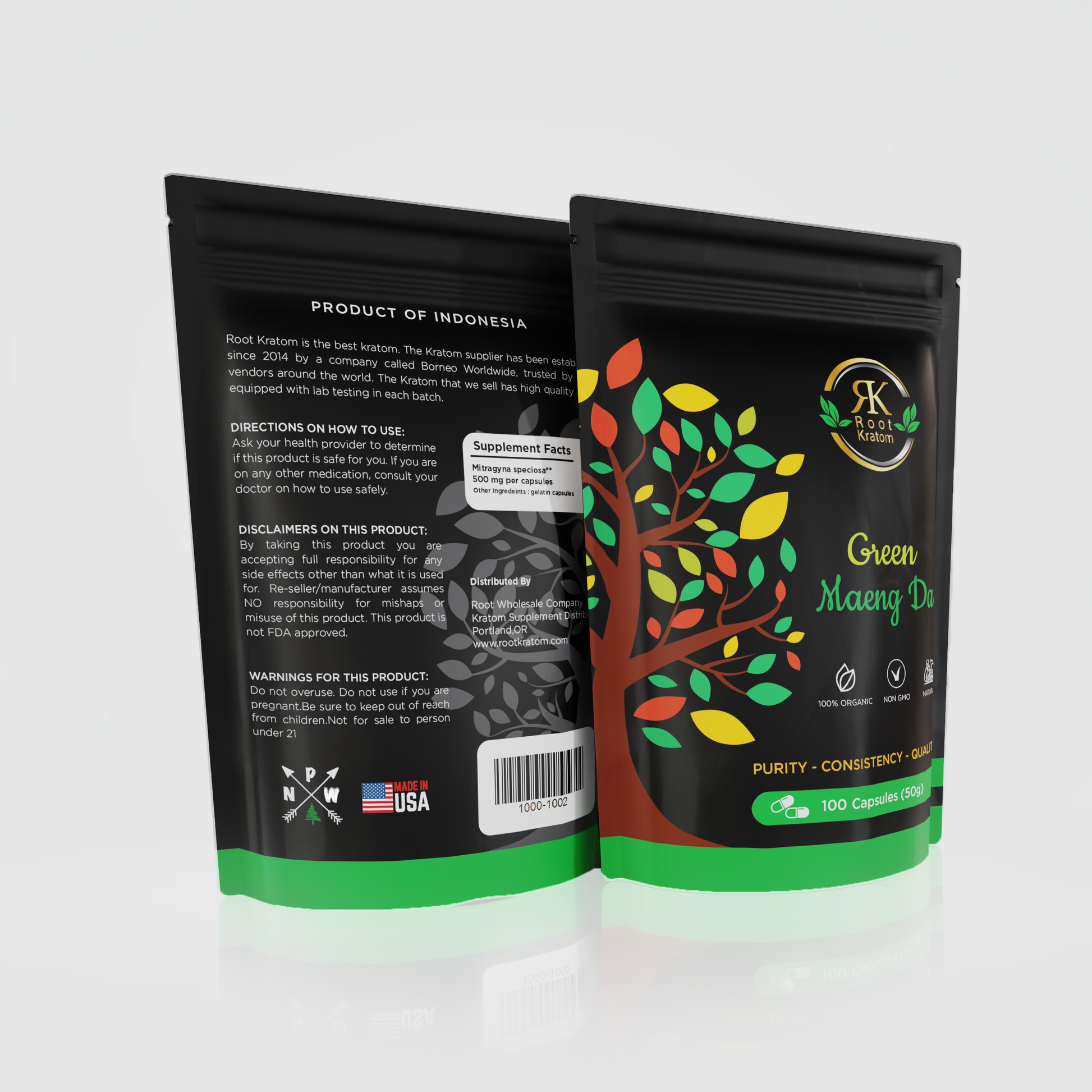 Root | Green Maeng Da Kratom Capsules 100 Count – Fast-acting energy and cognitive support – on Zenhop
