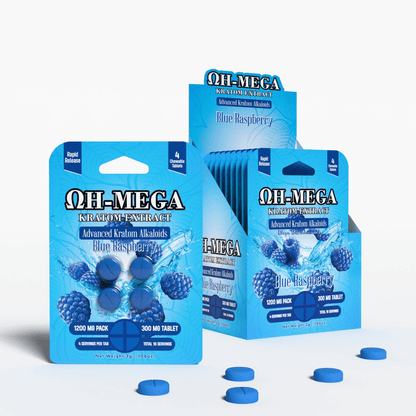 OH - MEGA | Kratom Extract Chewable Tablets – 300mg (4 Count) by Zenhop – 7 - OH Extract Tablets, Blue Raspberry | Available at Zenhop