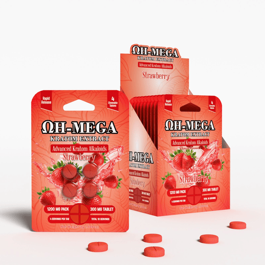 OH - MEGA | Kratom Extract Chewable Tablets – 300mg (4 Count) by Zenhop – 7 - OH Extract Tablets, Strawberry | Available at Zenhop