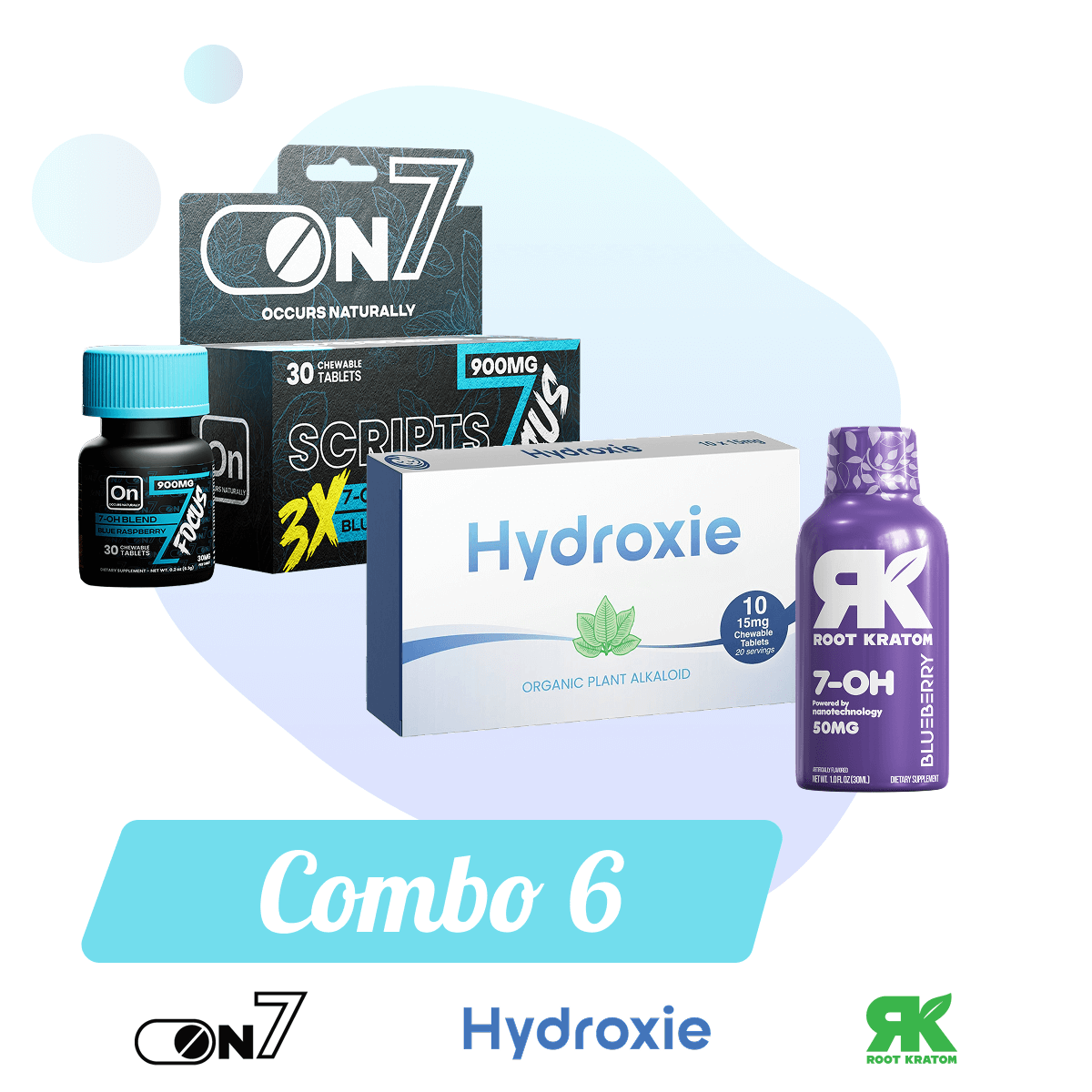 ON7, Hydroxie & Root | Combo 6 – Daily Kratom Boost Pack (Focus + Energy) by Zenhop – 7 - OH - Extracts Shots, | Available at Zenhop