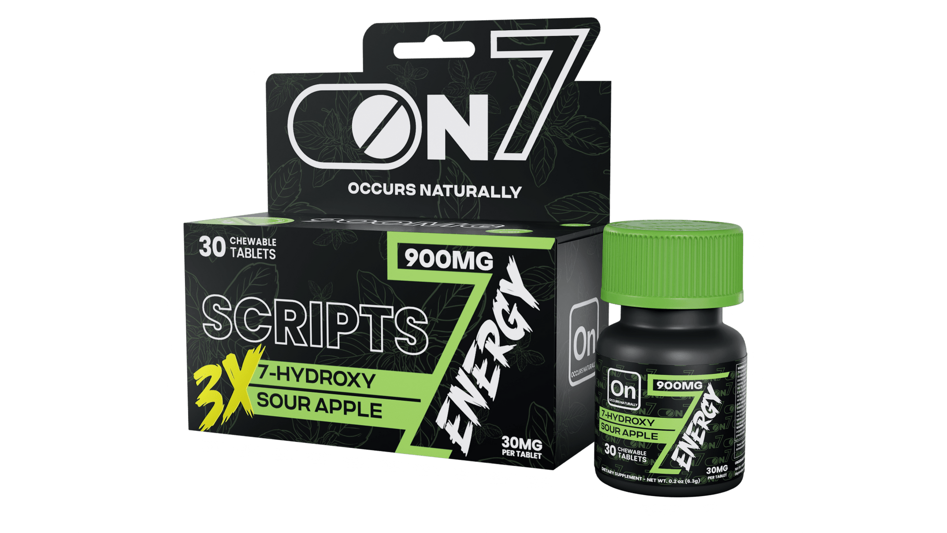 ON7 | Scripts Energy Tablets 900MG – Sour Apple | 30 Count by ON7 – 7 - OH Extract Tablets, | Available at Zenhop