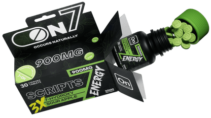 ON7 | Scripts Energy Tablets 900MG – Sour Apple | 30 Count by ON7 – 7 - OH Extract Tablets, | Available at Zenhop