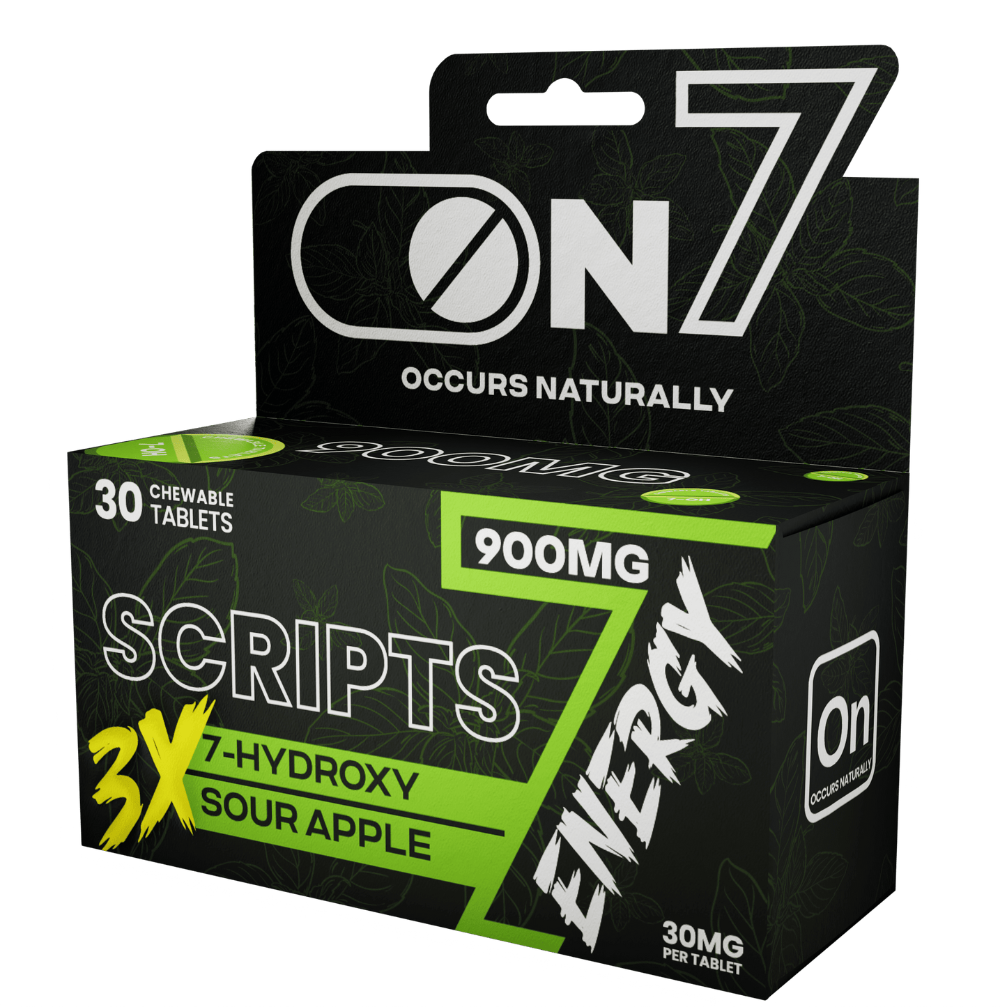 ON7 | Scripts Energy Tablets 900MG – Sour Apple | 30 Count by ON7 – 7 - OH Extract Tablets, | Available at Zenhop