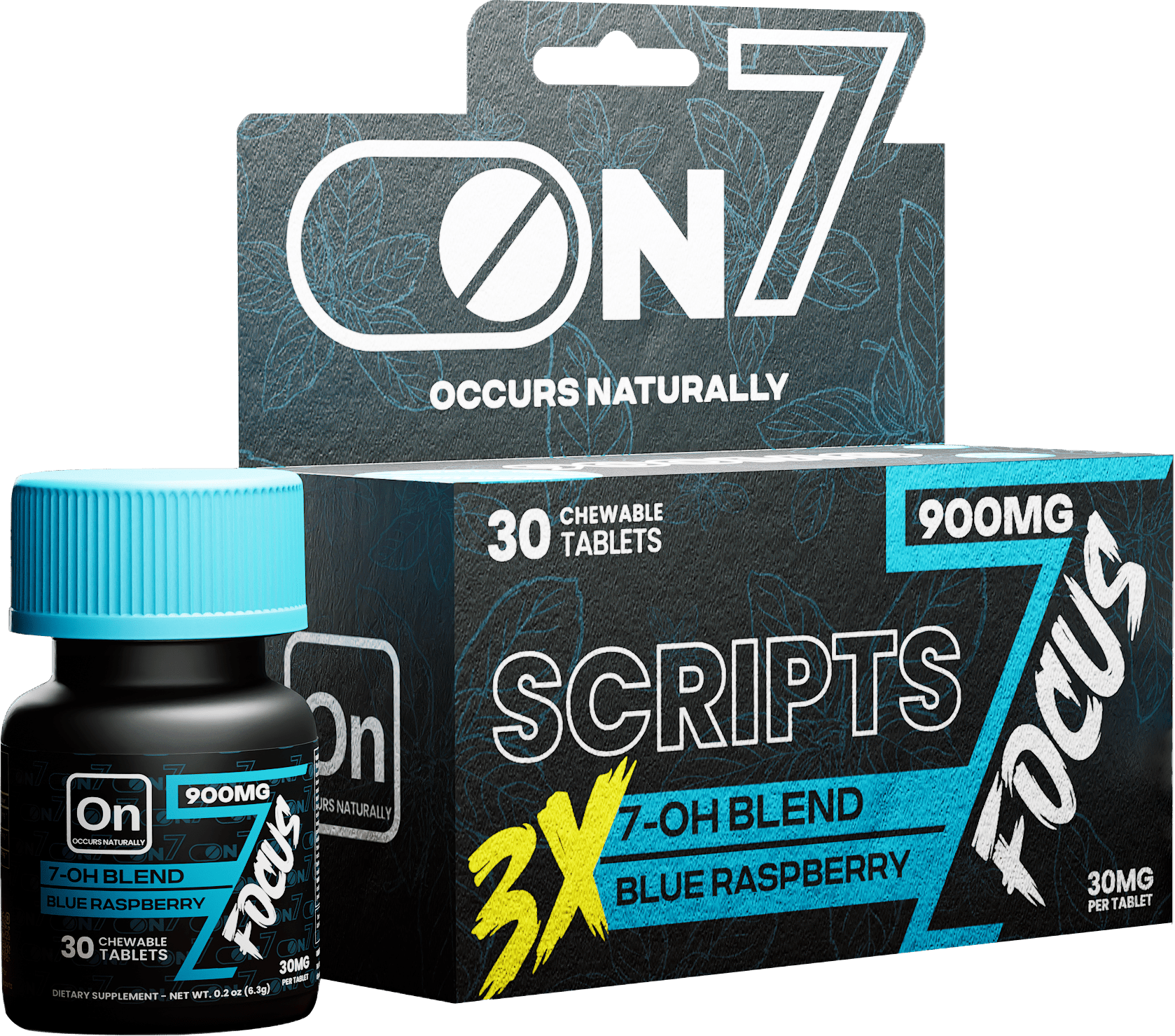 ON7 | Scripts Focus Tablets 900MG – Sour Apple | 30 Count by ON7 – 7 - OH Extract Tablets, | Available at Zenhop