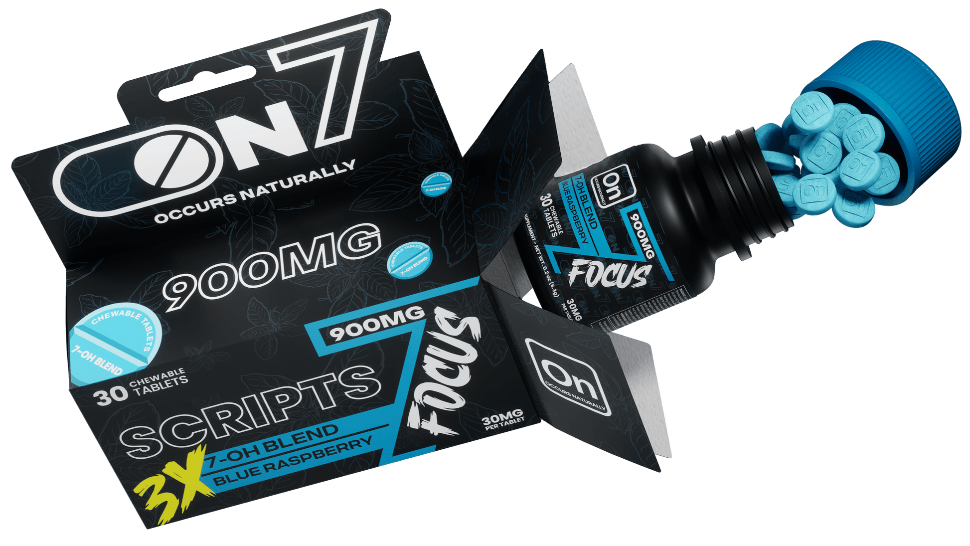 ON7 | Scripts Focus Tablets 900MG – Sour Apple | 30 Count by ON7 – 7 - OH Extract Tablets, | Available at Zenhop