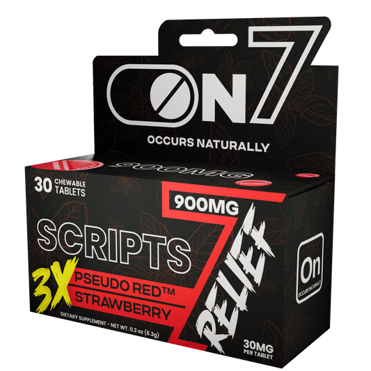 ON7 | Scripts Relief 900MG Tablets – Pseudo Red Strawberry | 30 count by ON7 – 7 - OH Extract Tablets, | Available at Zenhop