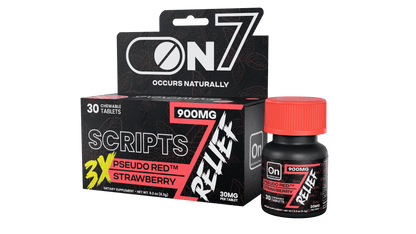 ON7 | Scripts Relief 900MG Tablets – Pseudo Red Strawberry | 30 count by ON7 – 7 - OH Extract Tablets, | Available at Zenhop