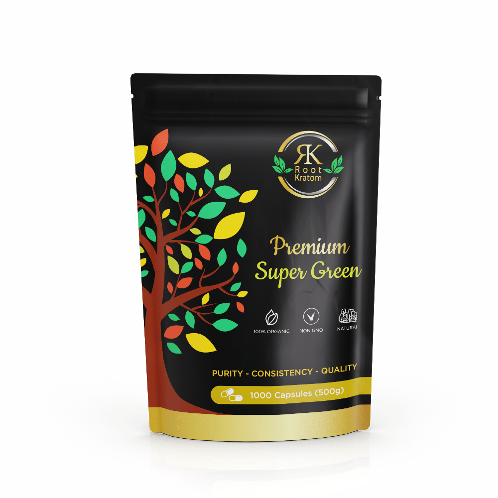 Root Kratom | Super Green Capsules 1000ct – smooth long-lasting energy and clarity – shop online at Zenhop