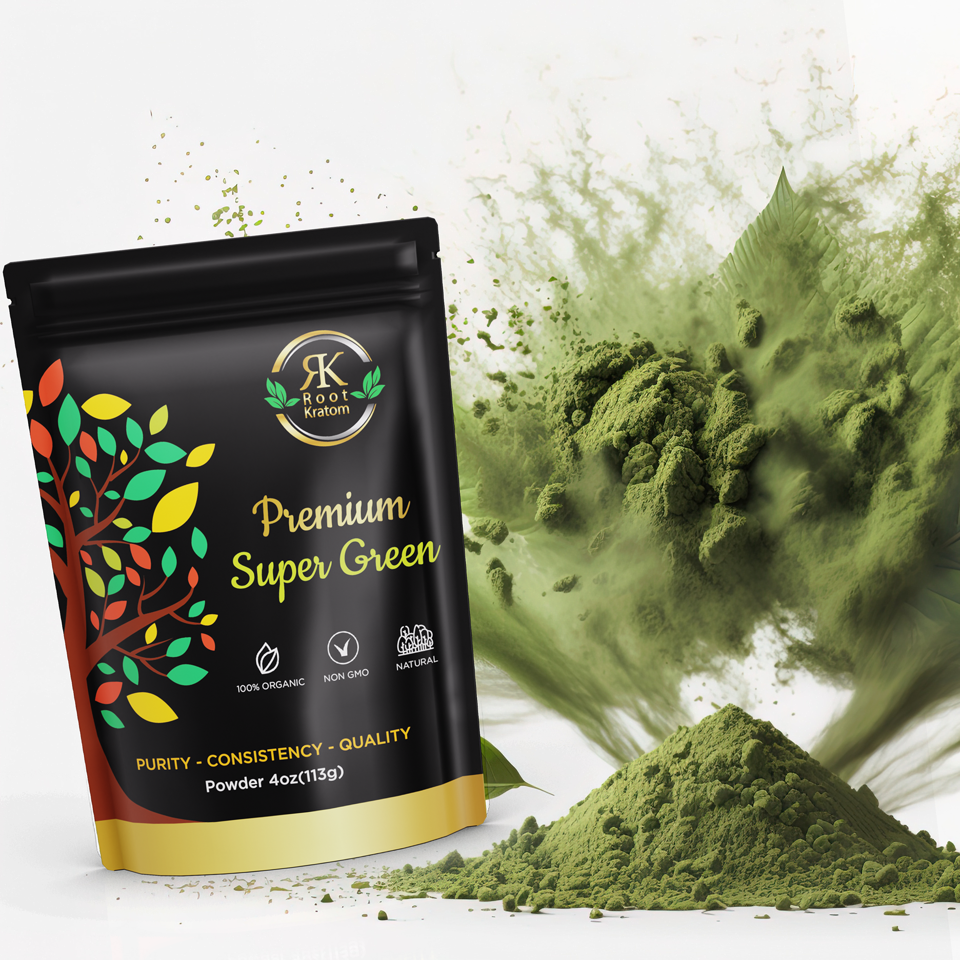 Root Kratom | Premium Super Green Powder – 4oz lab-tested kratom for daily energy and clarity – available online at Zenhop.