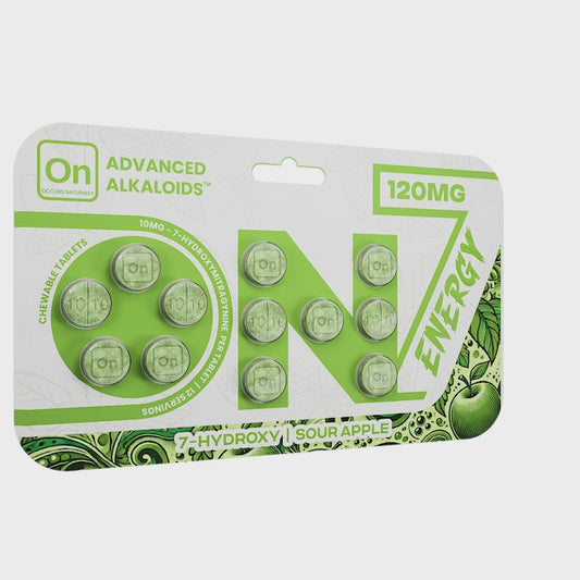 ON7 Energy 120MG 7-Hydroxy Chewable Tablets – Back Packaging View | Zenhop Kratom Marketplace
