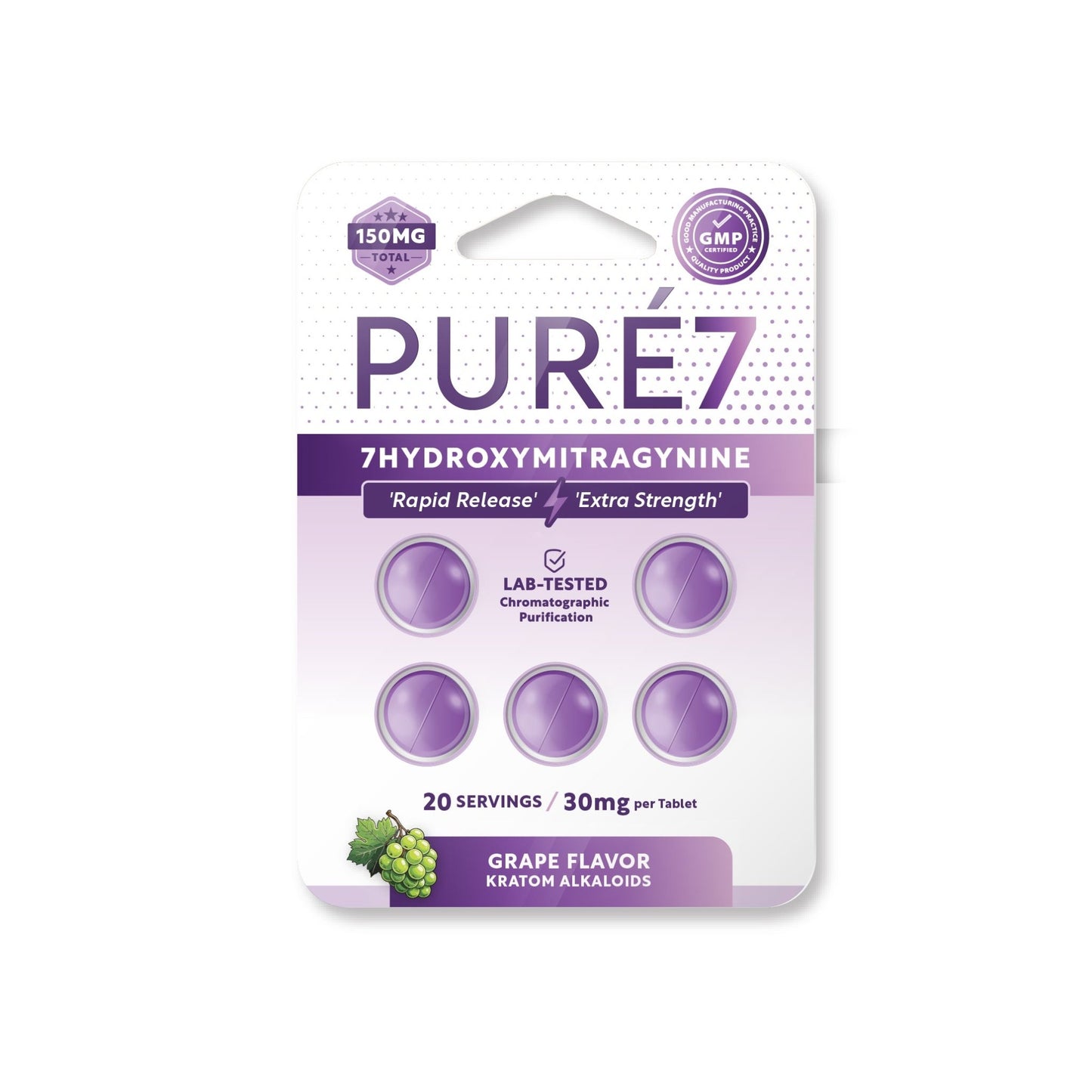 Pure7 | Pure 7OH Tablets Grape – 30mg – 5 Count by Pure7 – 7 - OH Extract Tablets, Grape | Available at Zenhop