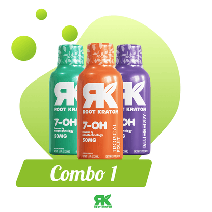 Root Kratom | Combo 1 – 7 - OH Nano Shot Trio (Blueberry, Tropical, Mint) by Root Kratom – 7 - OH - Extracts Shots, | Available at Zenhop