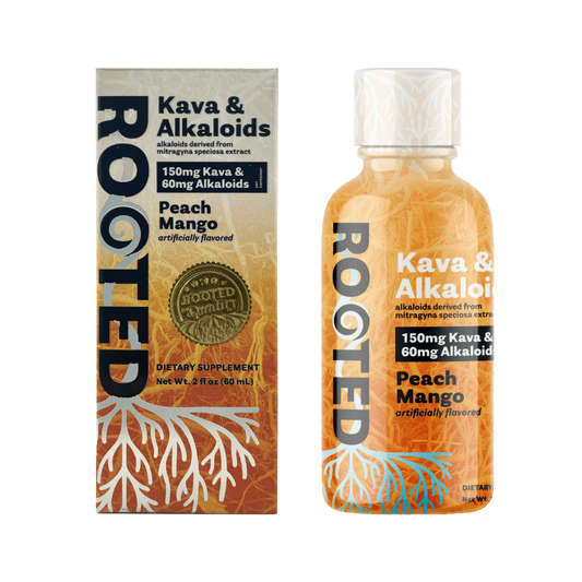Rooted | Kava & Alkaloids Peach Mango Shot – 60ML Liquid by ON7 – kava Shots, | Available at Zenhop