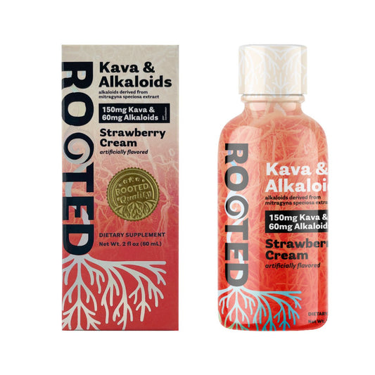 Rooted | Kava & Alkaloids Strawberry Cream Shot – 60ML Liquid by ON7 – kava Shots, | Available at Zenhop