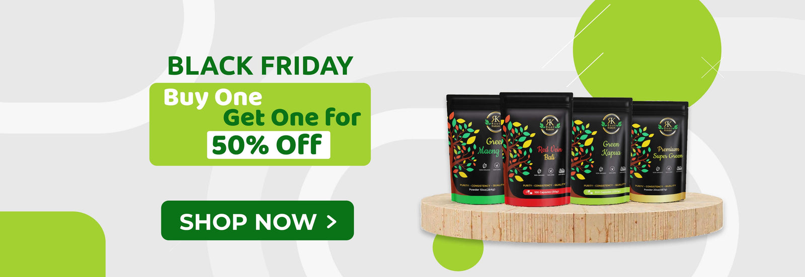 Black Friday sale banner for Zenhop featuring Root Kratom products on a green background.